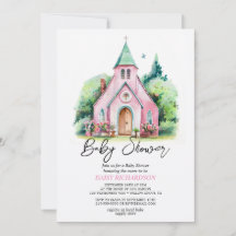 Pink church floral watercolor baby shower