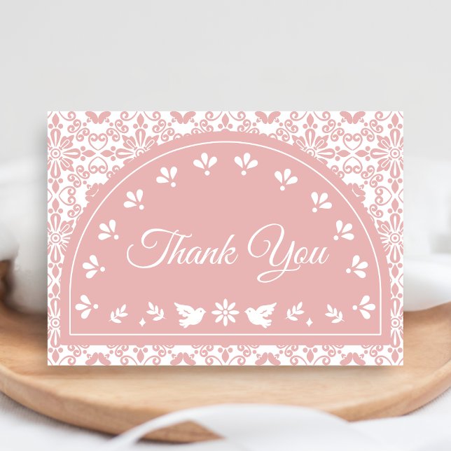 Pink Cielito Lindo Papel Picado Baby Shower Thank You Card (Cielito Lindo Papel Picado Fiesta Baby Shower Thank You Card)