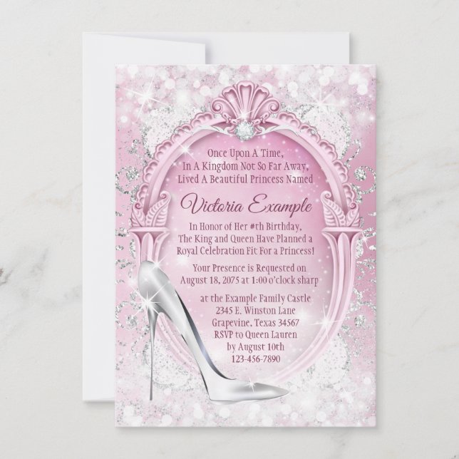 Pink Cinderella Glass Slipper Quinceanera Invitation (Front)
