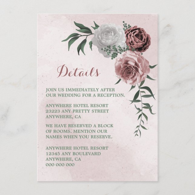  pink cinnamon rose white floral details enclosure card (Front)