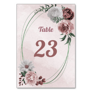 pink cinnamon rose white floral geometric table number