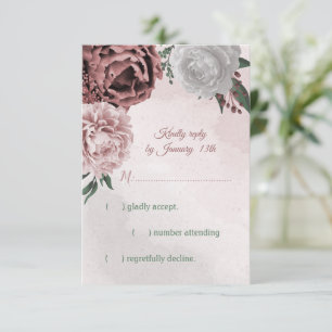 pink cinnamon rose white floral RSVP card