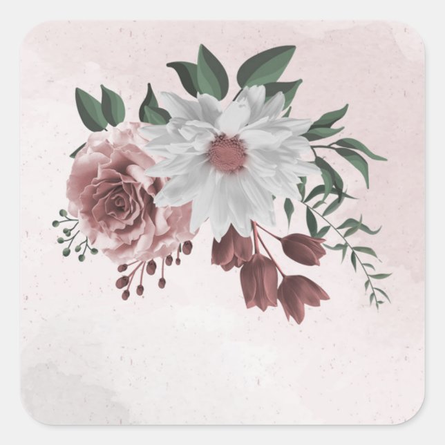  pink cinnamon rose white floral  square sticker (Front)