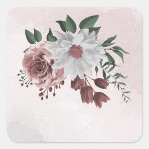 pink cinnamon rose white floral  square sticker