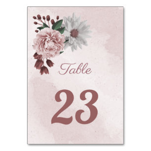 pink cinnamon rose white floral table number