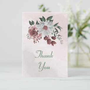 pink cinnamon rose white floral thank you card
