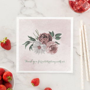  pink cinnamon rose white floral wedding napkin