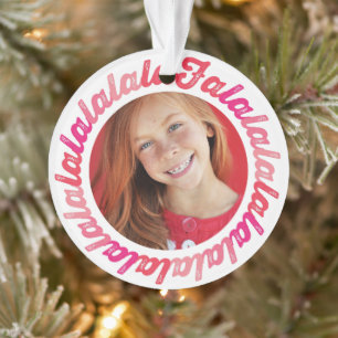 Pink Circle Falalalala Bold Script Photo Christmas Ornament