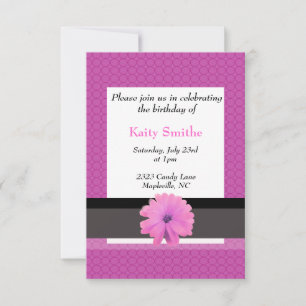 Pink Circles and Floral Birthday Invitation