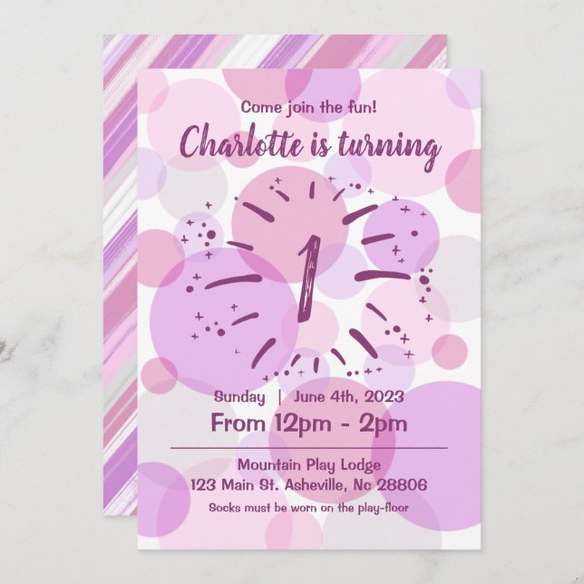 Pink Circles Birthday Girl Invitation (Front/Back)