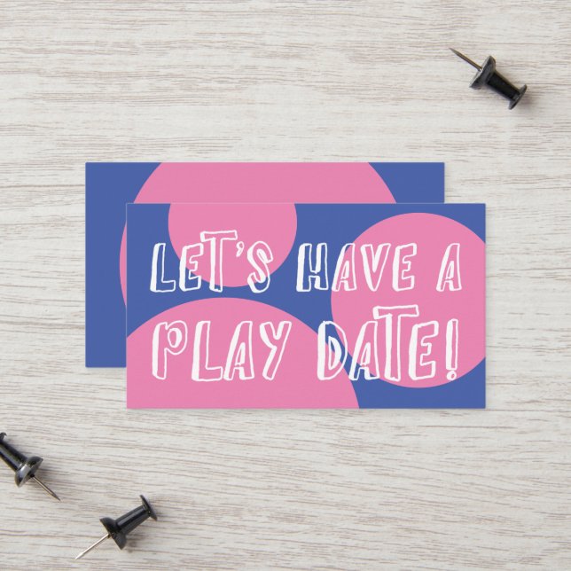 Pink Circles on Blue Playful Play Date Calling Card (Front/Back In Situ)