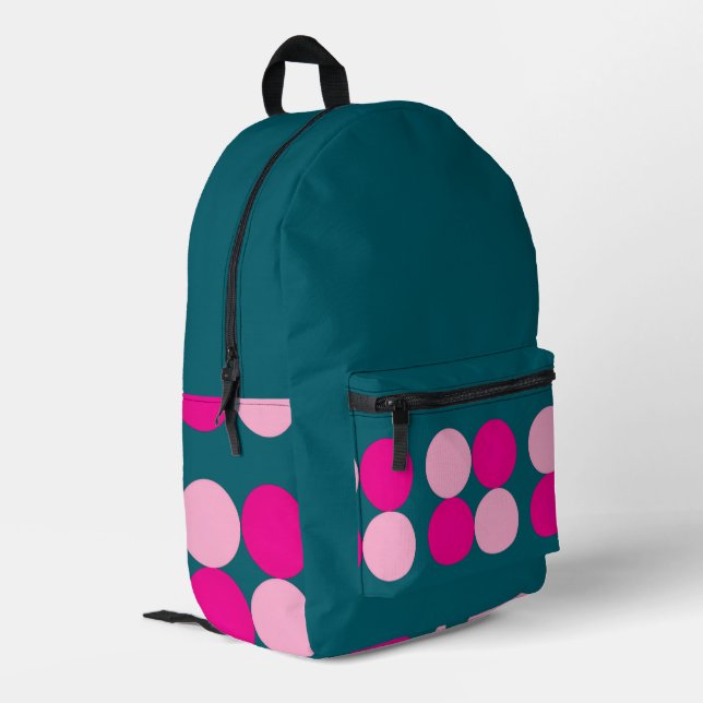 Pink Circles on Green Large Printed Backpack (Back Corner Left)