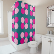 Pink Circles on Green Shower Curtain