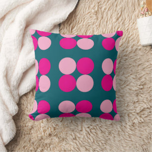 Pink Circles on Green Throw Pillow