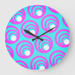 Pink Circles White Inner Circle Large Clock