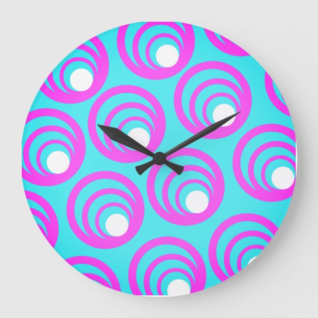 Pink Circles White Inner Circle  Large Clock (Front)