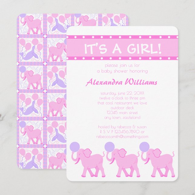 Pink Circus Baby Shower Its A Girl Adorable Invitation (Front/Back)