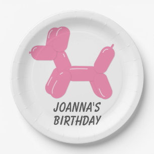 Pink Circus Balloon Animal Shaped Dog Paper Plate
