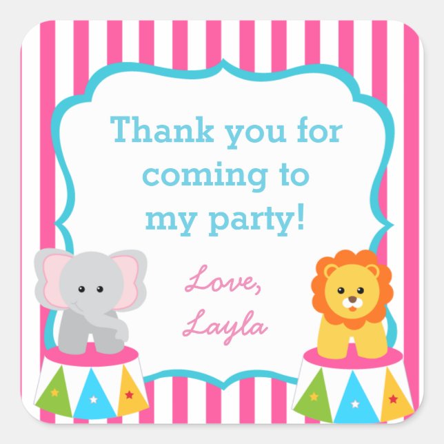 Pink Circus Carnival Birthday Party Favour Sticker (Front)
