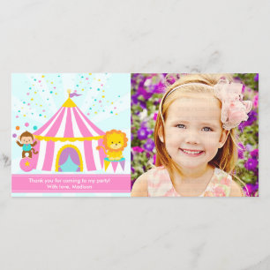 Pink Circus Carnival Personalised Thank You Card