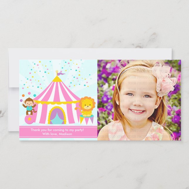 Pink Circus Carnival Personalised Thank You Card (Front)