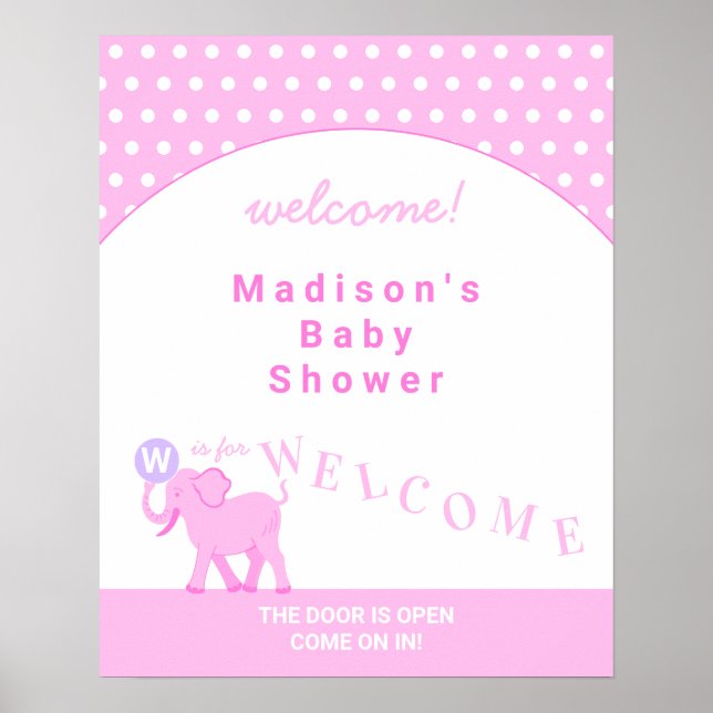 Pink Circus Cute Elephant Baby Shower Welcome Poster (Front)