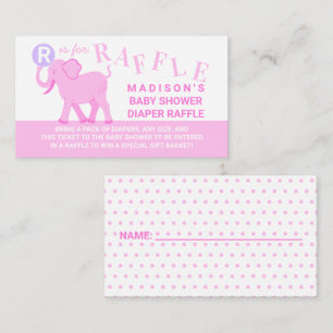 Pink Circus Cute Elephant Diaper Raffle Ticket Enclosure Card