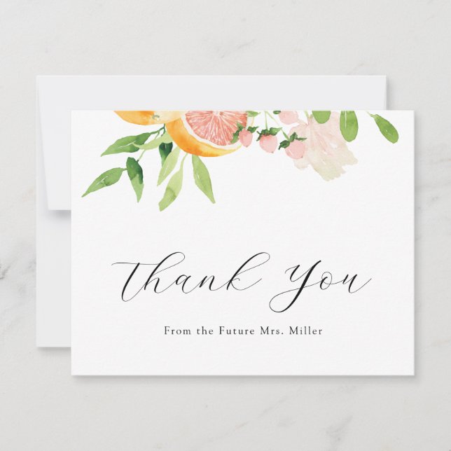 Pink Citrus Bridal Shower Thank You Card (Front)