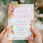 Pink Citrus Brunch and Bubbly Bridal Shower Invitation<br><div class="desc">This Brunch with the Bride Bridal Shower invitation is perfect to celebrate the bride to be or a bride that has already eloped. Customise with your information for the bride to be. Featuring a gold champagne flute,  gold frame and citrus fruit,  oranges and pink flowers.</div>