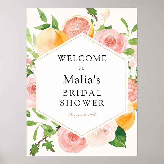 Pink Citrus Floral Bridal Shower Welcome Sign (Front)