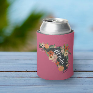 Pink Citrus Floral Florida State Silhouette Can Cooler
