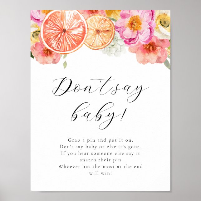 Pink Citrus Flower Don't Say Baby Game Sign (Front)