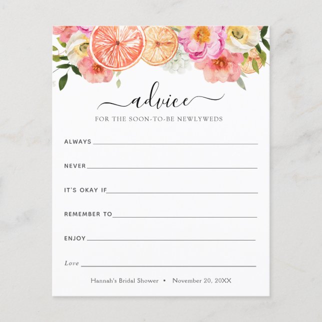 Pink Citrus Flowers Advice for the Newlyweds (Front)