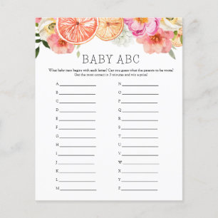 Pink Citrus Flowers Baby ABC Baby Shower Game 
