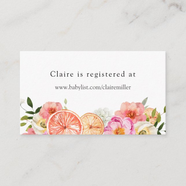 Pink Citrus Flowers Baby Shower Registry  Enclosure Card (Front)
