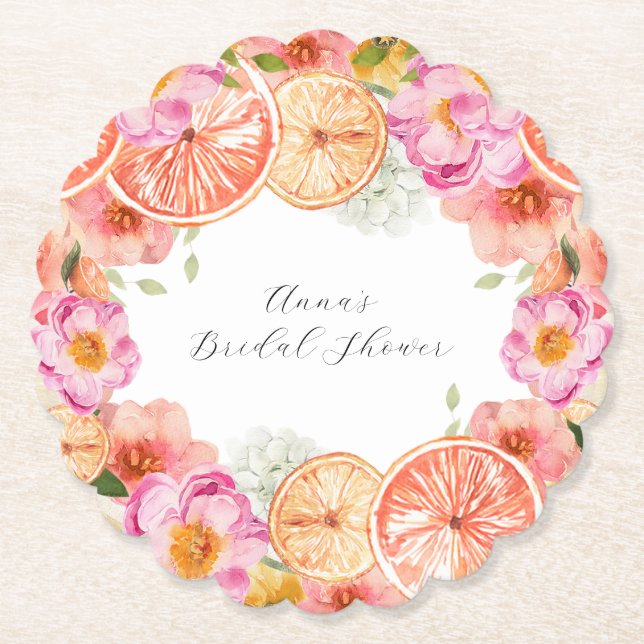Pink Citrus Flowers  Paper Coaster (Front)