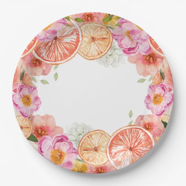 Pink Citrus Flowers  Paper Plate (Front)