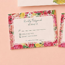 Pink Citrus Garden Lemon Orange Wedding RSVP Card