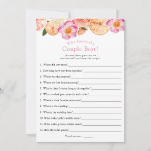 Pink Citrus  He Said, She Said Bridal Shower Game Invitation