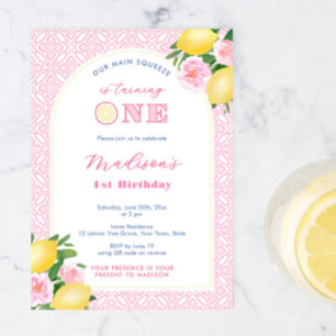 Pink Citrus Main Squeeze Girl's 1st Birthday Party Invitation