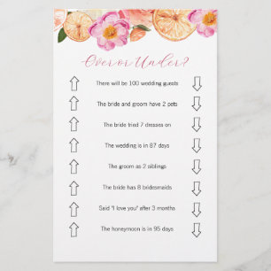 Pink Citrus Over or Under Bridal Shower Game Flyer