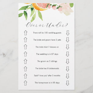 Pink Citrus Over or Under Bridal Shower Game Flyer