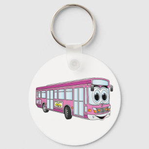 Pink City Bus Cartoon Key Ring