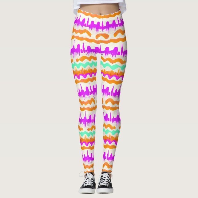 Pink City Urban Mural Graffiti Street Art Pattern Leggings (Front)