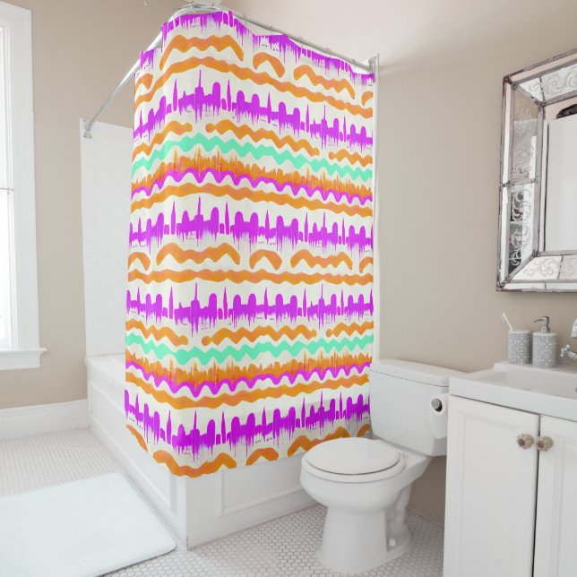 Pink City Urban Mural Graffiti Street Art Pattern Shower Curtain (In Situ)