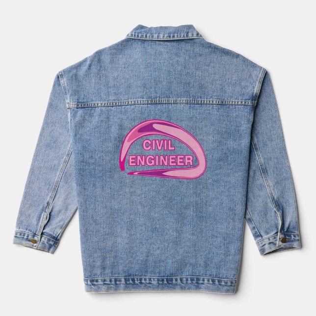 Pink Civil Engineer Golf Balls Denim Jacket (Back)