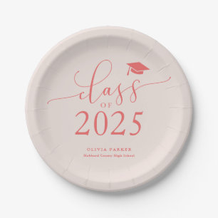 Pink Class of 2025 Graduation Party Paper Plate