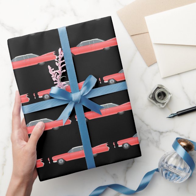 PINK CLASSIC CAR CHRISTMAS WRAPPING PAPER (Gifting)