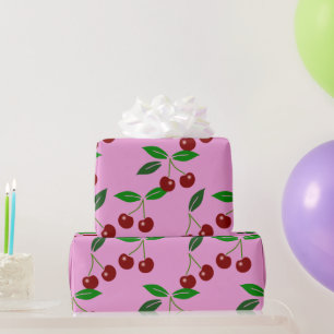 Pink Classic Cherry Fruit Leaf Choose colour WP Wrapping Paper