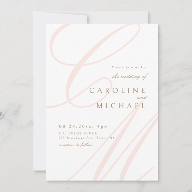Pink Classic Elegance calligraphy monogram wedding Invitation (Front)